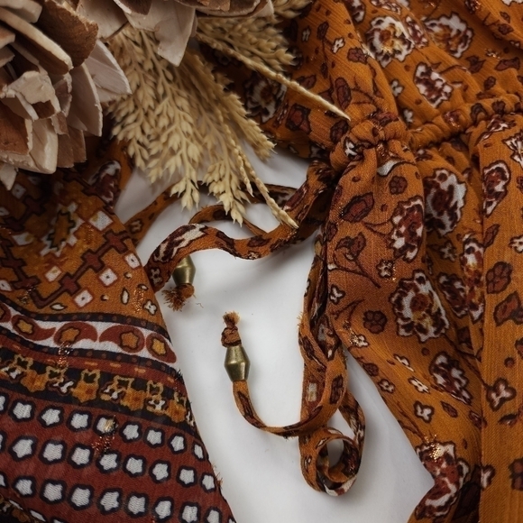 House of Harlow Revolve Brown Floral Boho Sheer Layered Ruffled Peasant … - Picture 4 of 16